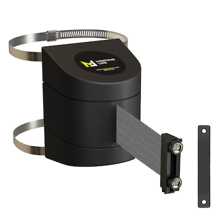 Retractable Belt Barrier Black Clamped Wall Mount, 15' Dk Gry Belt (M)